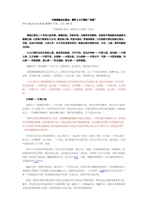 中国保险业江湖志：解析9大门派的“风格”
