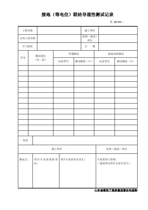 鲁DQ-033接地(等电位)导通性联结测试记录