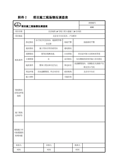 项目施工现场情况调查表