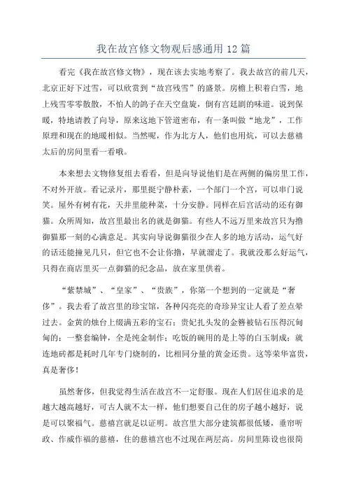 我在故宫修文物观后感通用12篇