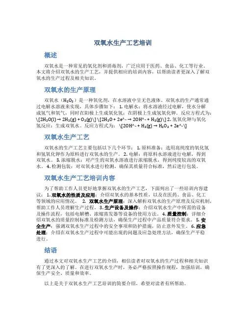 双氧水生产工艺培训
