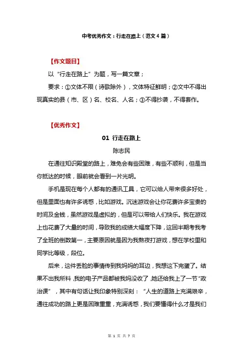 中考优秀作文：行走在路上(范文4篇)