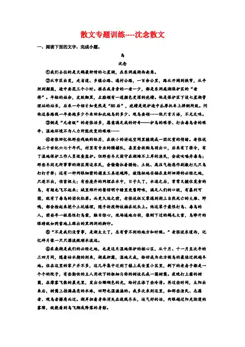 高考语文复习：散文专题训练——沈念散文