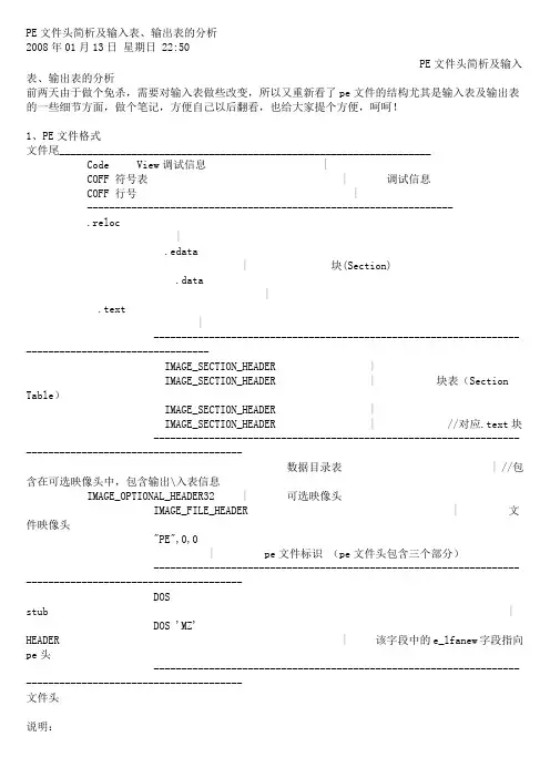 PE文件头简析及输入表、输出表的分析