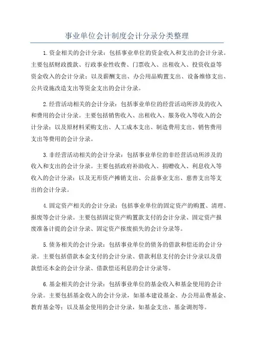 事业单位会计制度会计分录分类整理