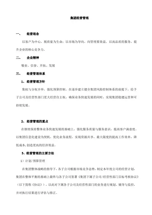 集团经营管理实施方案