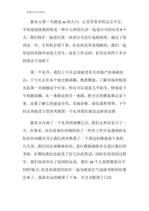 渠道专员实习周记