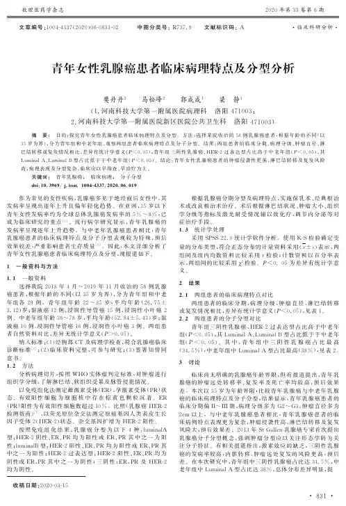 青年女性乳腺癌患者临床病理特点及分型分析