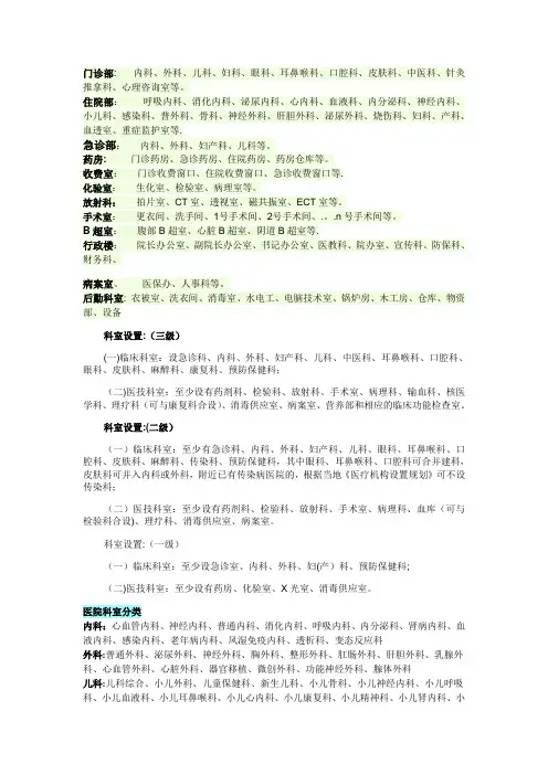 医院科室分类及功能简介