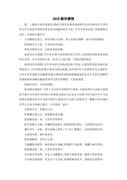 最新-2019新年感悟 精品