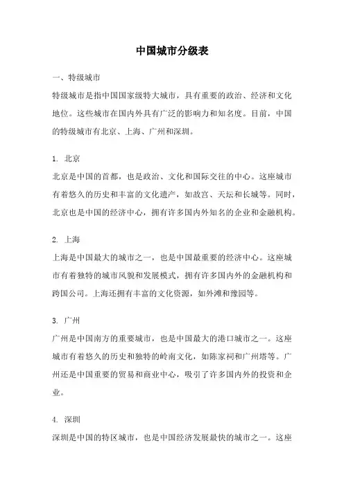 中国城市分级表