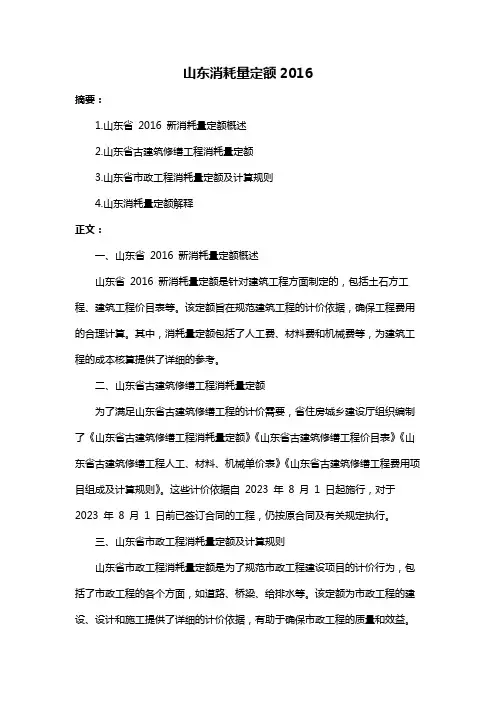 山东消耗量定额2016
