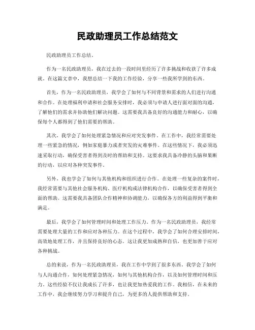 民政助理员工作总结范文