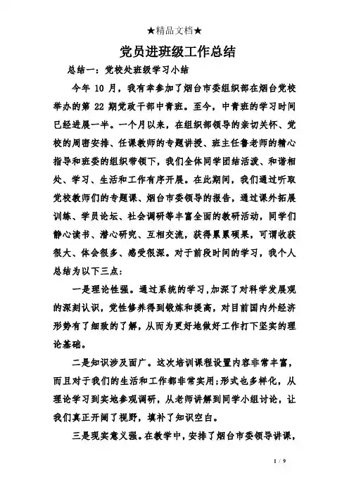 党员进班级工作总结