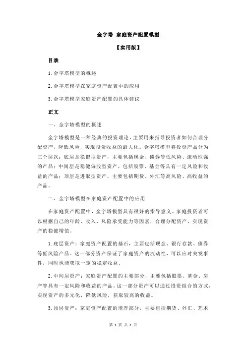 金字塔 家庭资产配置模型