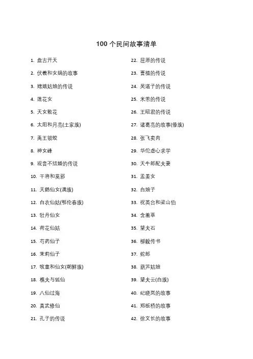 100个民间故事清单