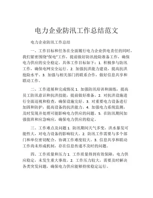 电力企业防汛工作总结范文