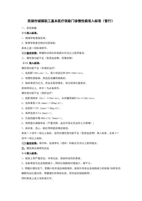 芜湖市城镇职工基本医疗保险门诊慢性病准入实用标准(暂行) 一、恶性肿瘤