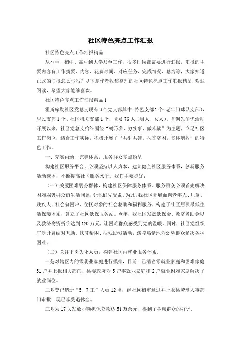社区特色亮点工作汇报