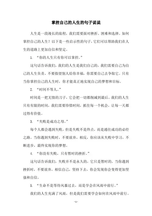 掌控自己的人生的句子说说