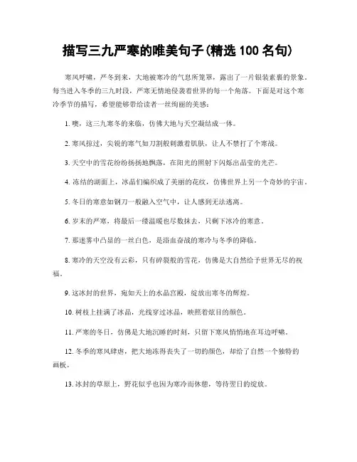 描写三九严寒的唯美句子(精选100句)