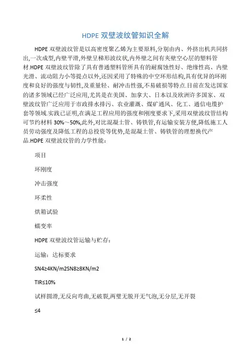 HDPE双壁波纹管知识全解