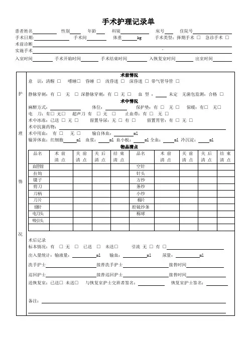 手术护理记录模板