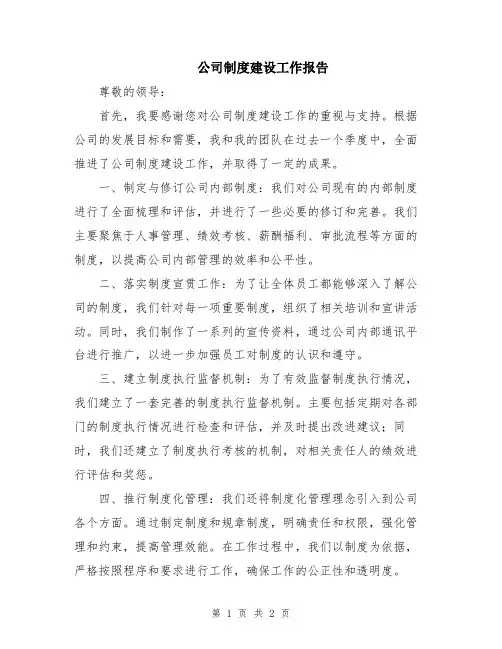 公司制度建设工作报告