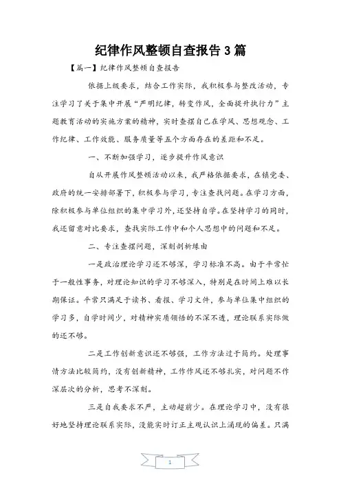 纪律作风整顿自查报告3篇