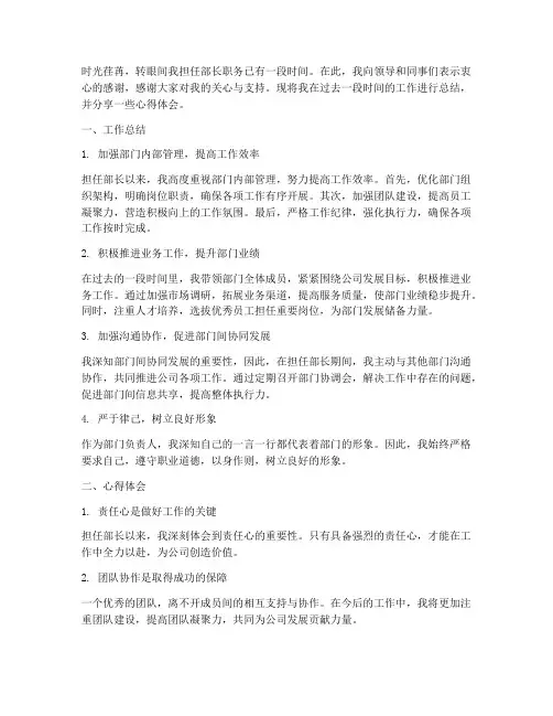 部长个人工作总结及心得