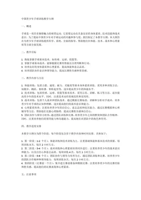 中国青少年手球训练教学大纲