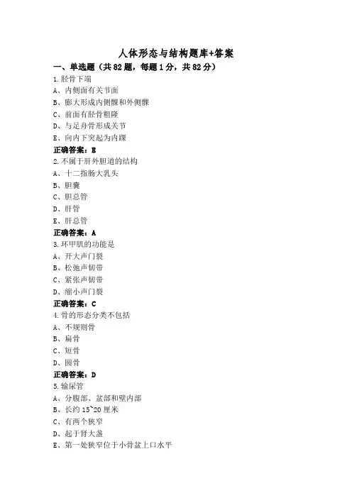 人体形态与结构题库+答案