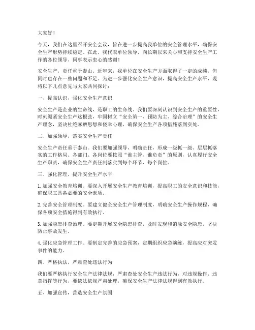 安全会议领导讲话发言稿