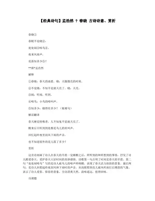 【经典诗句】孟浩然  春晓 古诗诗意赏析