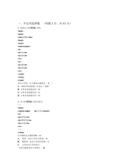 Web基础考题htmlcss