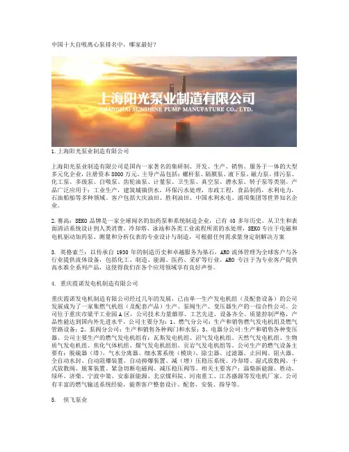 中国十大自吸离心泵排名中,哪家最好？