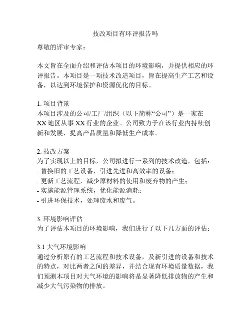 技改项目有环评报告吗