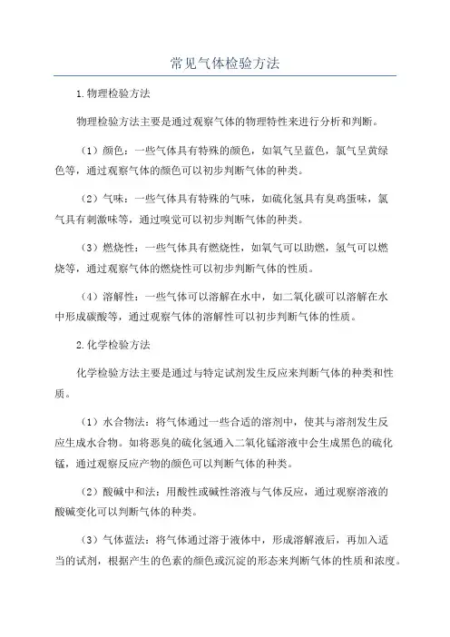 常见气体检验方法