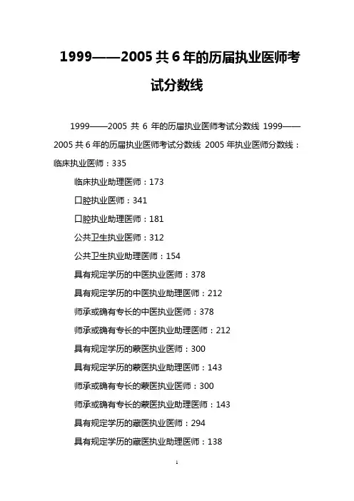 1999——2005共6年的历届执业医师考试分数线