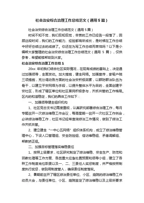 社会治安综合治理工作总结范文（通用5篇）