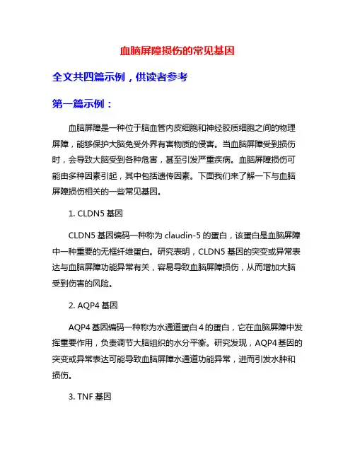 血脑屏障损伤的常见基因