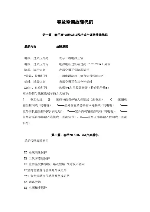 春兰空调故障代码