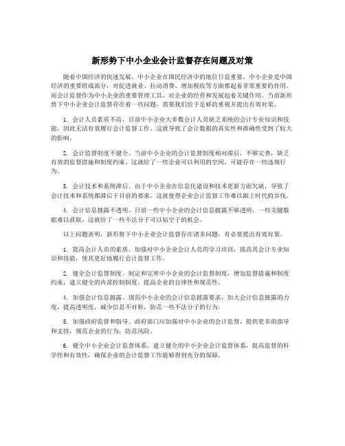新形势下中小企业会计监督存在问题及对策