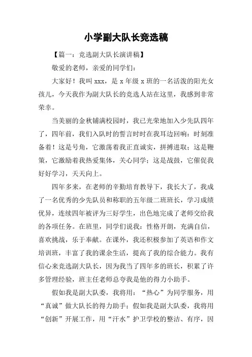 小学副大队长竞选稿