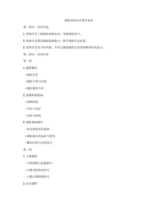 摄影部培训开课计划表