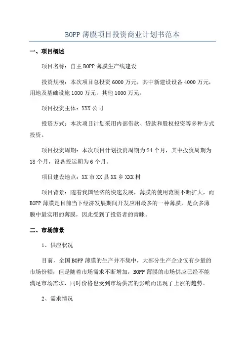 BOPP薄膜项目投资商业计划书范本
