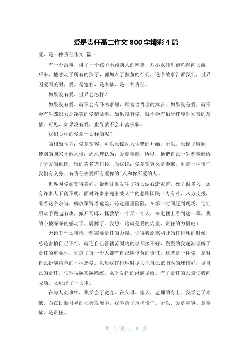爱是责任高二作文800字精彩4篇