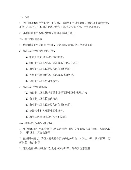职业卫生管理制度模板
