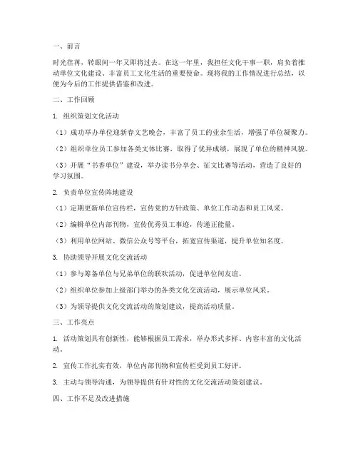 文化干事年终个人工作总结