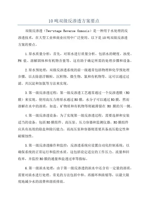 10吨双级反渗透方案要点